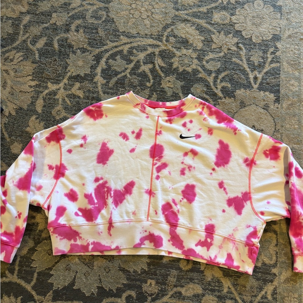 Nike White and Pink Tie-Dye Sweatshirt